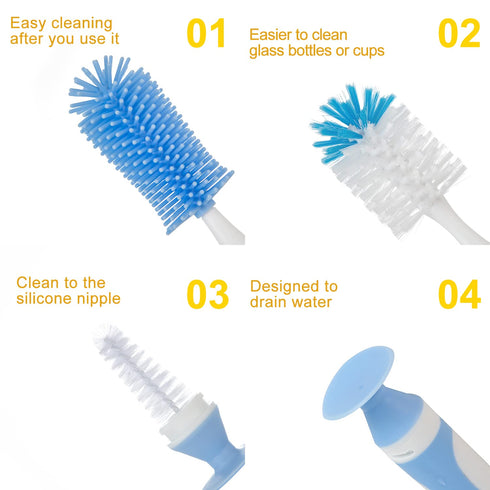 Chemimoso Set Multifunctional Cleaning Brush, Baby Bottle Brush, Water Bottle Brush Cleaner, Cup Brush, Rotate The