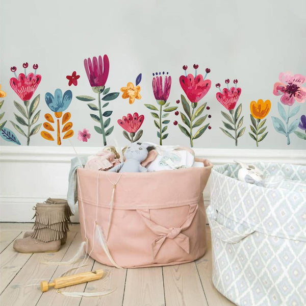 Flowers Wall Decals for Girls Bedroom, DIY Wall Art Stickers for Classroom, Nursery, Playroom - Floral Peel and Stick