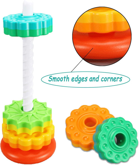 Baby Spinning Stacking Toys, ABS Plastic Rainbow Design Ring Stacker for 6-12 Months Montessori Educational Learning