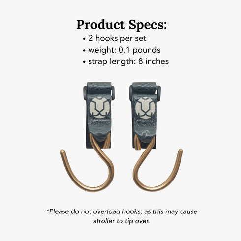 Huhu Essential Stroller Hooks - Lightweight Aluminum Stroller Bag Hook with Adjustable Straps, Matte Gold S-Hooks