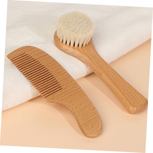 Set FOMIYES Gentle Bath Brush Soft Scalp Care Grooming Kit for Newborns Natural Wool Massage Brush Boy Girl Hair Comb