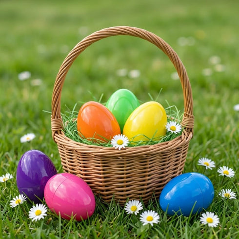 AquaHood 7 Inch 12 Pack Easter Eggs Decorations Plastic Large: Jumbo Fillable Colorful Bright Easter Egg Hunt Empty