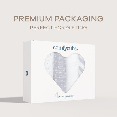 Pack 4, 47 47 Inches, Set, Comfy Cubs Muslin Swaddle Blankets of x Soft Cotton Baby Blanket Large Multipurpose