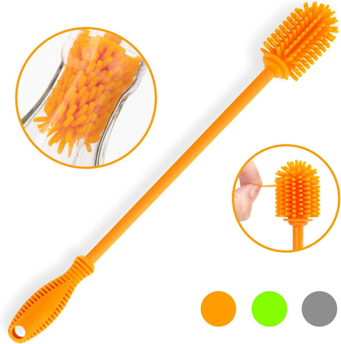 Silicone Bottle Cleaner with Long Handle, 12.5" Water Bottle Cleaning Brush for Baby Bottles, Hydro Flask, Sports