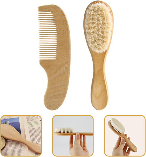 Set Baby Hair Brush Comb Wool Brush for Newborns Toddler Hair Accessories Cradle Cap Comb Gentle Scalp Massage Supplies