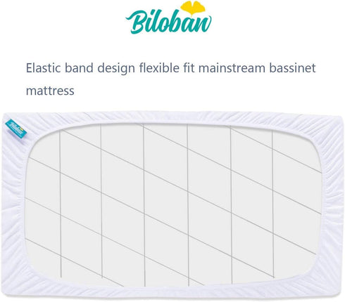 2 Pack, 20"W 30"L Biloban Bassinet Mattress Pad Cover, Waterproof Quilted Ultra Soft Viscose Made from Bamboo Terry
