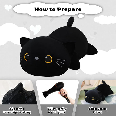 Finebee Boys(9.8" 0.8Lbs) Weighted Black Cat Stuffed Animals, Cute Weighted Black Cat Plush, Soft Stuffed Weighted