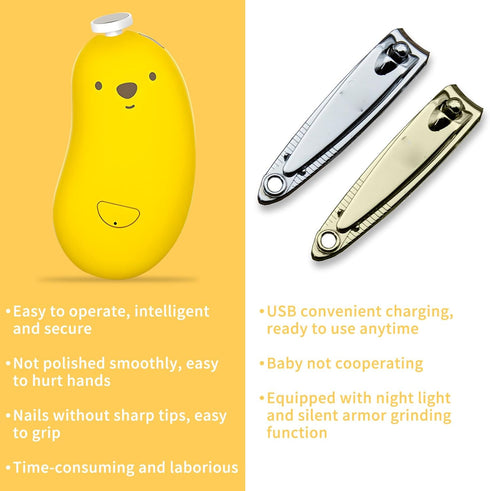 Trimmer 6 Set Baby Nail Clipper Electric - with Grinding Heads and LED Lights, Newborn Toddlers Children's Nail and Toe