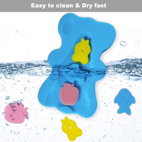 HALLO Soft Infant Bath Sponge - Skid Proof Baby Bath Mat, Newborn Odor Free (Blue)