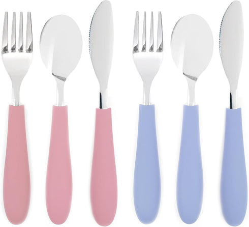Elk and Friends Kids Silverware Set with Silicone Handle | Childrens Safe Flatware | 6 Pieces Utensils for 4 Years+ |