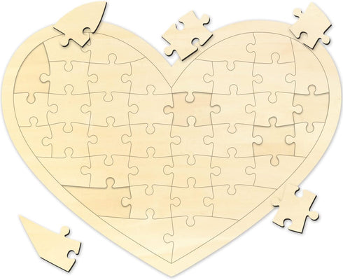 Blank Heart Shape Puzzle with 40 Pieces, Wooden Jigsaw Puzzle for Crafts & DIY, Custom Puzzle 11.2 x 8.4 Inches