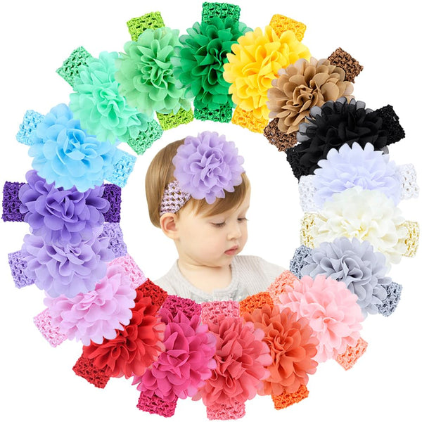jollybows 18pcs Baby Girls Headband Chiffon Flower Soft Stretchy Hair Accessories for Newborns, Infants, Toddlers