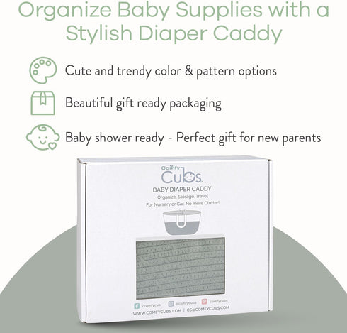 Comfy Cubs Large Diaper Caddy Organizer - Portable Nursery Storage Bin & Car Travel Basket with Dividers, Sage