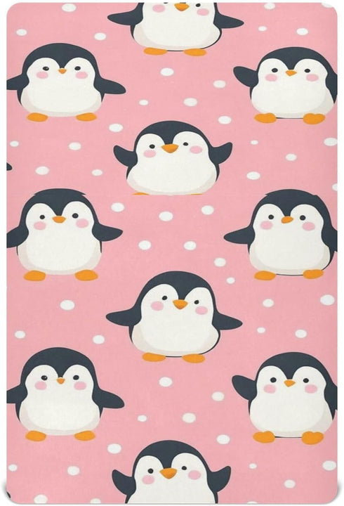 Caikeny Fitted Crib Sheet for Boys Girls Cute Pink Penguins Baby Crib Sheets