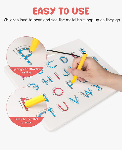 GAMENOTE Double Sided Magnetic Letter Board - 2 in 1 Alphabet Magnets Tracing Board for Toddlers, ABC Learning