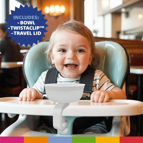 Twistabowl 3-Pack Spill-Proof Baby Bowl with Secure Clip, Lid for Travel, BPA-Free, Dishwasher & Microwave Safe