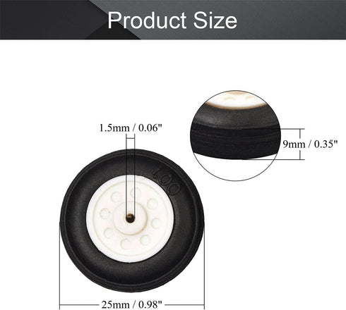 Fielect 1 inch RC Model Airplane Super Light Sponge Tire Tail Wheel Tire and Wheel Sets for RC Car Airplane PU Sponge Tire with Plastic Hub 2 Pcs