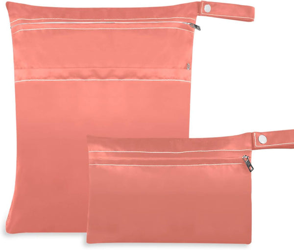 Mr.Brilliant Salmon 2 Pack Wet Dry Bags for Baby Cloth Diapers&Breast Pump Parts,