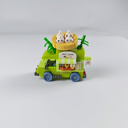 Jollcnoia Set Asian Food Truck Mini Gourmet Travel RV Car Micro Building Toy Little Cute Truck Mobile Van Stand Fun