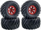 4PCS 1/10 RC Monster Truck Wheel and Tire Set, 135MM Rubber Tyres and 6 Spoke Plastic Wheel Rims (Red)