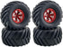 4PCS 1/10 RC Monster Truck Wheel and Tire Set, 135MM Rubber Tyres and 6 Spoke Plastic Wheel Rims (Red)