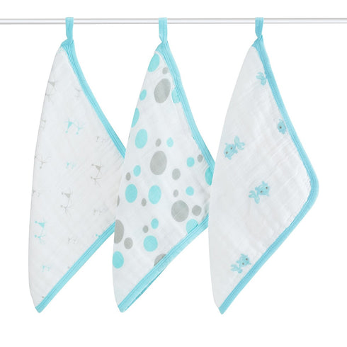 aden + anais washcloth set 3 pack, hide and sea