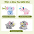 OUOZZZ 4 Set 14" 6.3" Elephant Stuffed Animal with Baby Elephants Interactive Plush Toy with Crinkly Ears, Rotating