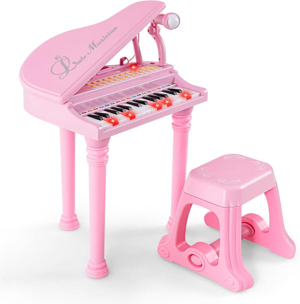 Honey Joy Classical Kids Mini Grand Piano w/ Music Stand & Stool,