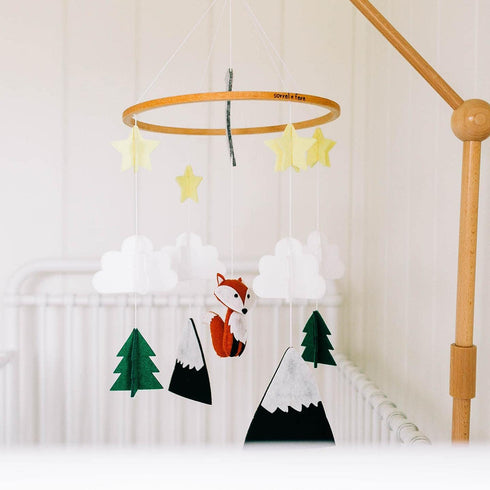 Baby Crib Mobile (Woodland Fox) - Nursery Decoration, Ceiling Mobile and Crib Mobile, Eco-Felt, Adjustable, Green,