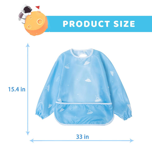 Little Dimsum Mess-Proof Baby Bibs - Long Sleeve Waterproof Feeding Art Smock, Pack of 2 Colors