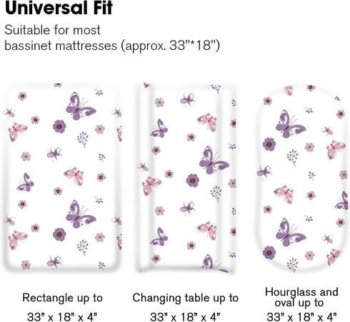 3 Pack, 33" 18" 4" Little Grape Land Bassinet Sheets x Fitted Bassinet Sheets Up to Deep Pocket, Ultra Soft Baby