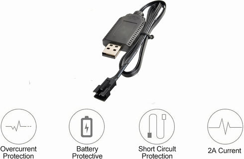 Smart Universal RC Charger Cable with SM-3P Connector for 7.4V 2S Lipo Battery, Compatible with RC Cars, Boats, Drones