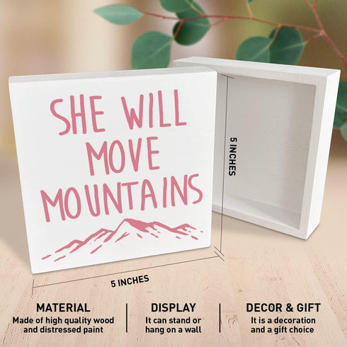 NKBINLILI Wooden Box Sign: She Will Move Mountains - Inspirational Girls Room Decor, Motivational Nursery Gift for Baby