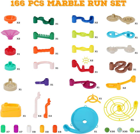 Marble Run - 166Pcs Marble Maze Building Block Toys for Kids - STEM Learning Toys Marble Track Race Set with 30 Glow in
