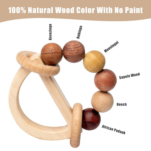 Wooden Baby Rattles 0-6 Months, Montessori Color Rings for Newborns 6-12 Months, Toddler Toys 1-3