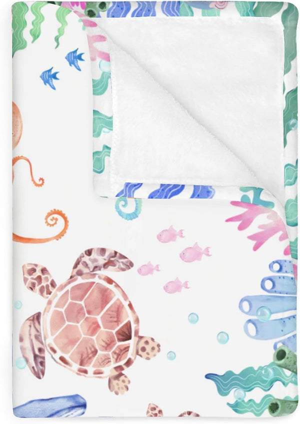 Colorful Ocean Animals Baby Blankets for Boy Girl Whale Turtle Jellyfish Sea