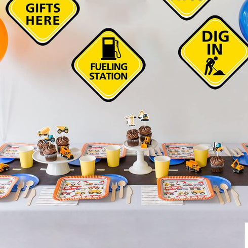 Construction Cupcake Toppers, Dump Truck Tractor Excavator Car Decorations for Kids Birthday Party, 48pcs
