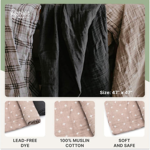 Pack 3 100% Set Parker Baby Co. Swaddle Blankets - of of Cotton Muslin Swaddle Blankets for Baby Boys and Girls