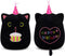 Cat Plush, 14 Inch Black Cat Birthday Stuffed Animal with Cake, Kawaii Kitten Cuddle Pillow Gift
