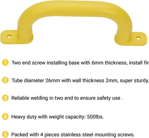 10'' Yellow Playground Accessories Metal Handles Set of 2 - Outdoor Playset Attachment Grab Handles, Kids Grab Bar for Playhouse,Treehouse, Jungle Gym, Climbing Frame