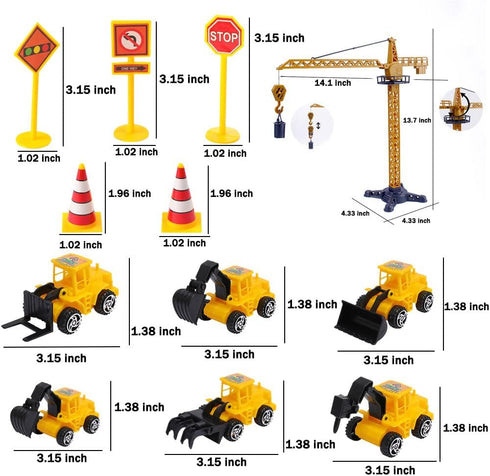 RUIYDZ Construction Cake Topper Large Crane Excavator Traffic Road Sign Cake Toppers Construction Birthday Party