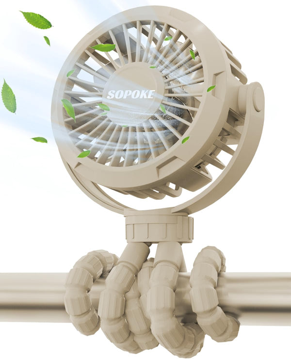 Mini Portable Baby Stroller Fan, 3 Speed Handheld Fan, Battery Operated 360° Flexible Tripod Cooling Fan (Yellow)