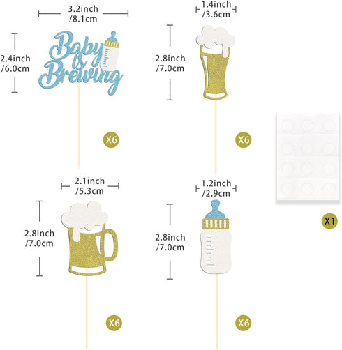 Moitkptt 24 Pcs Glitter Cupcake Toppers - Baby Bottle & Beer Mug Cupcake Picks - Gender Reveal Decorations