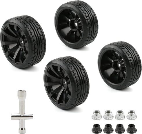4pcs 1/10 RC Drift Wheels, 12mm Hex Drift Wheels and Tires for HSP Redcat HPI Tamiya, with Flange Lock Nuts