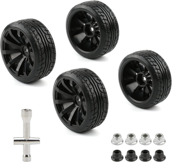 4pcs 1/10 RC Drift Wheels, 12mm Hex Drift Wheels and Tires for HSP Redcat HPI Tamiya, with Flange Lock Nuts