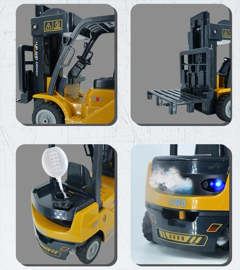 11 2 1 3+ KNACKTOYZ Remote Control Forklift with Flatbed Truck, Channel RC Forklifts with Spray, Cool Lights & Sound