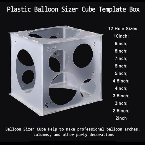 Auihiay 12 Holes Balloon Sizer Cube Box, Collapsible Plastic Measurement Tool for Decorations, Columns, Arches
