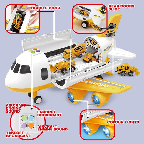 Dwi Dowellin Construction Toy Airplane Set with Play Mat, Excavator, Bulldozer, Mixer, Dumper Truck, Forklift, Crane,