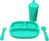 Re-Play Toddler Dinnerware Set - No-Spill Sippy Cup, 7" Divided Plate, Fork and Spoon, Dishwasher Safe, Aqua