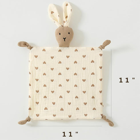Lovey Blanket for Boys and Girls, Organic Cotton Muslin Security Blanket for Babies, Soft Breathable Lovie Soothing Towel for Newborn and Infant (Brown| Bunny) by ATONGQI